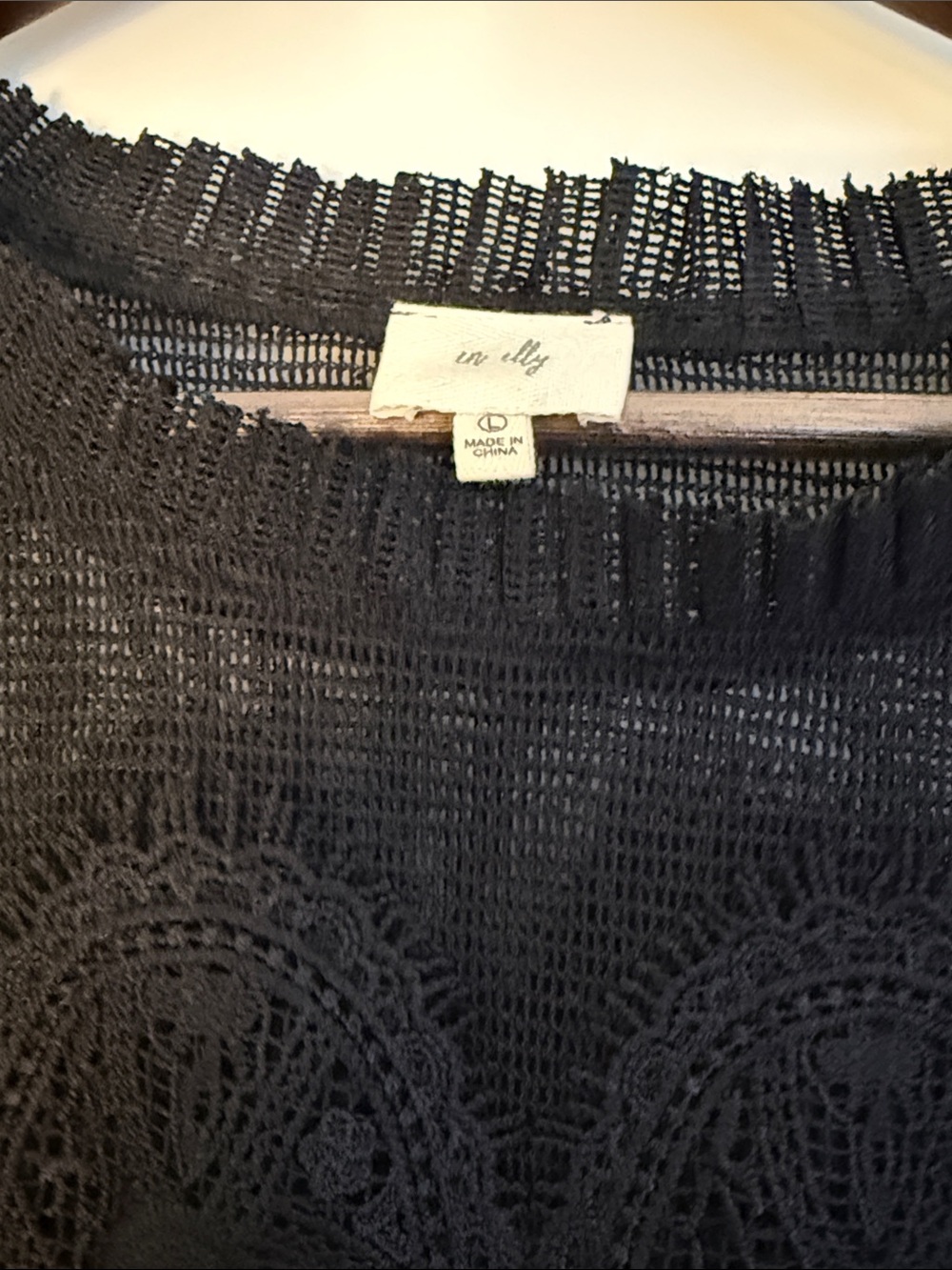 In My Linen Black Crochet Knit Top with Lace Motif